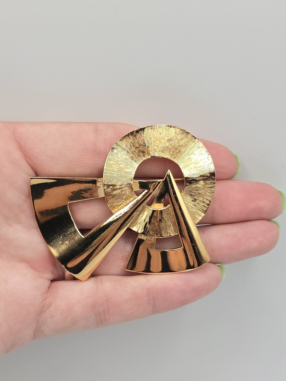 VTG Monet Geometric Brooch Modernist Abstract Gold Tone 2.25" 1980s